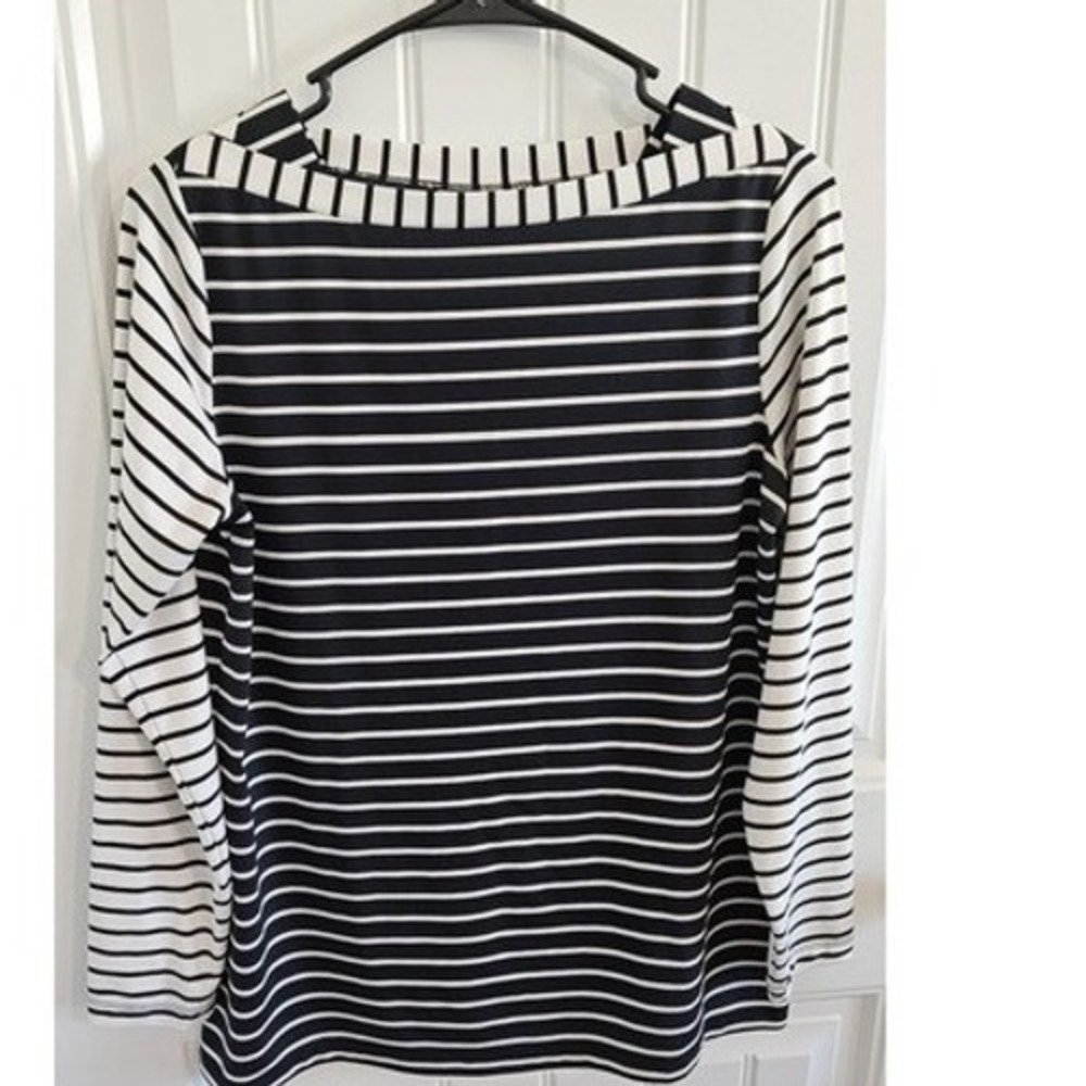 Susan Graver Liquid Knit Striped Boat Neck Top XS Black White Used Nautical